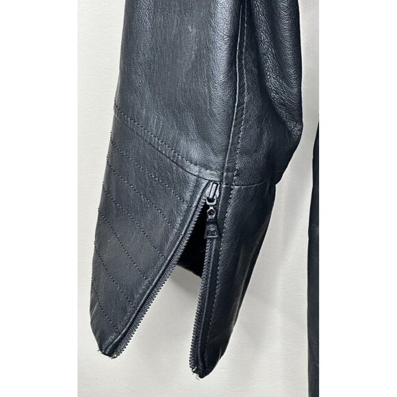 Vtg Danier Leather Coat Womens Y2K 90s Lined Zip Front Black Size Medium 14-16 - Picture 8 of 16